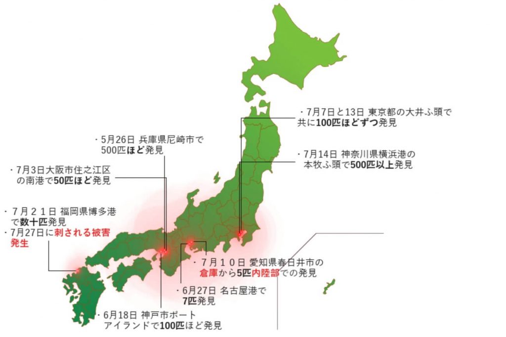 日本国内でのヒアリの発生場所